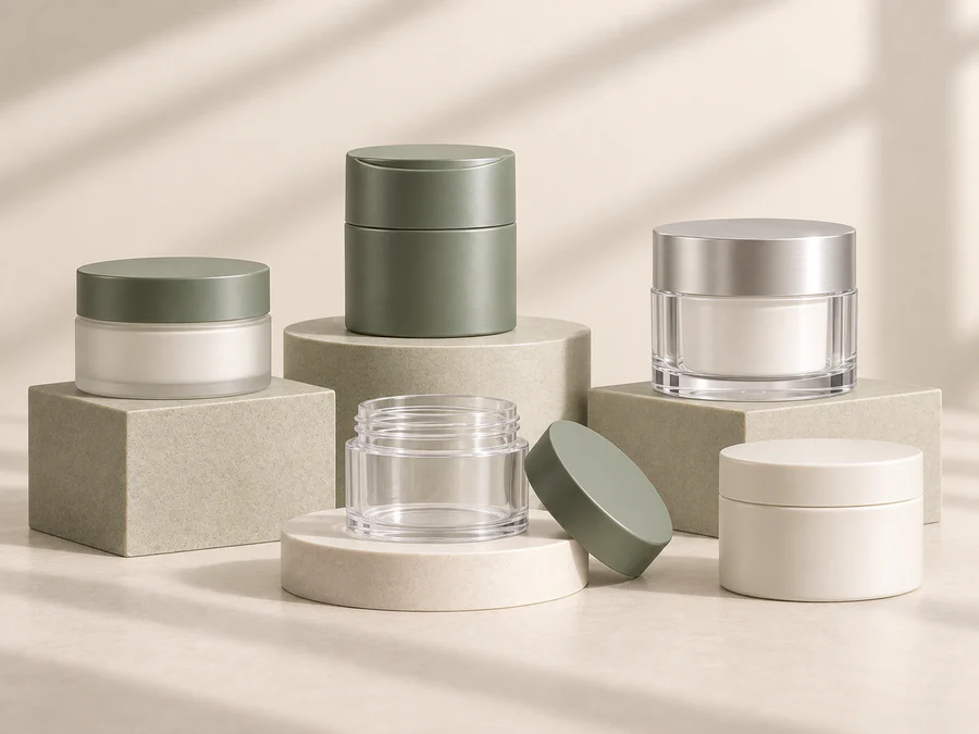 Cream, airless, acrylic, PET and PP cosmetic packaging jars
